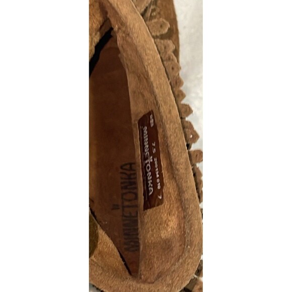 MINNETONKA Fringe Moccasins Boho Festival Brown Suede Boots Woman’s Size 7.5 US - Picture 11 of 13